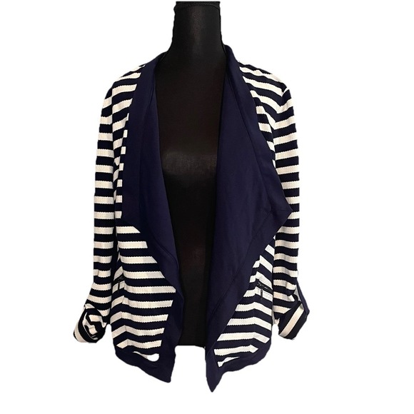 White House Black Market Striped Open-Front Cascade Cardigan Jacket Size Large - Picture 1 of 7